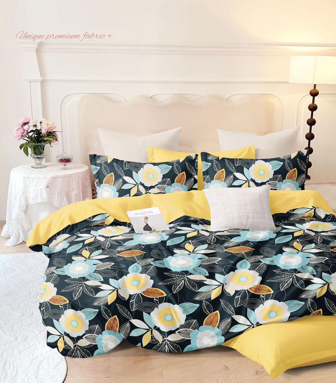 Luxurious Multicolor Floral Leaf Fitted Bedsheet Set